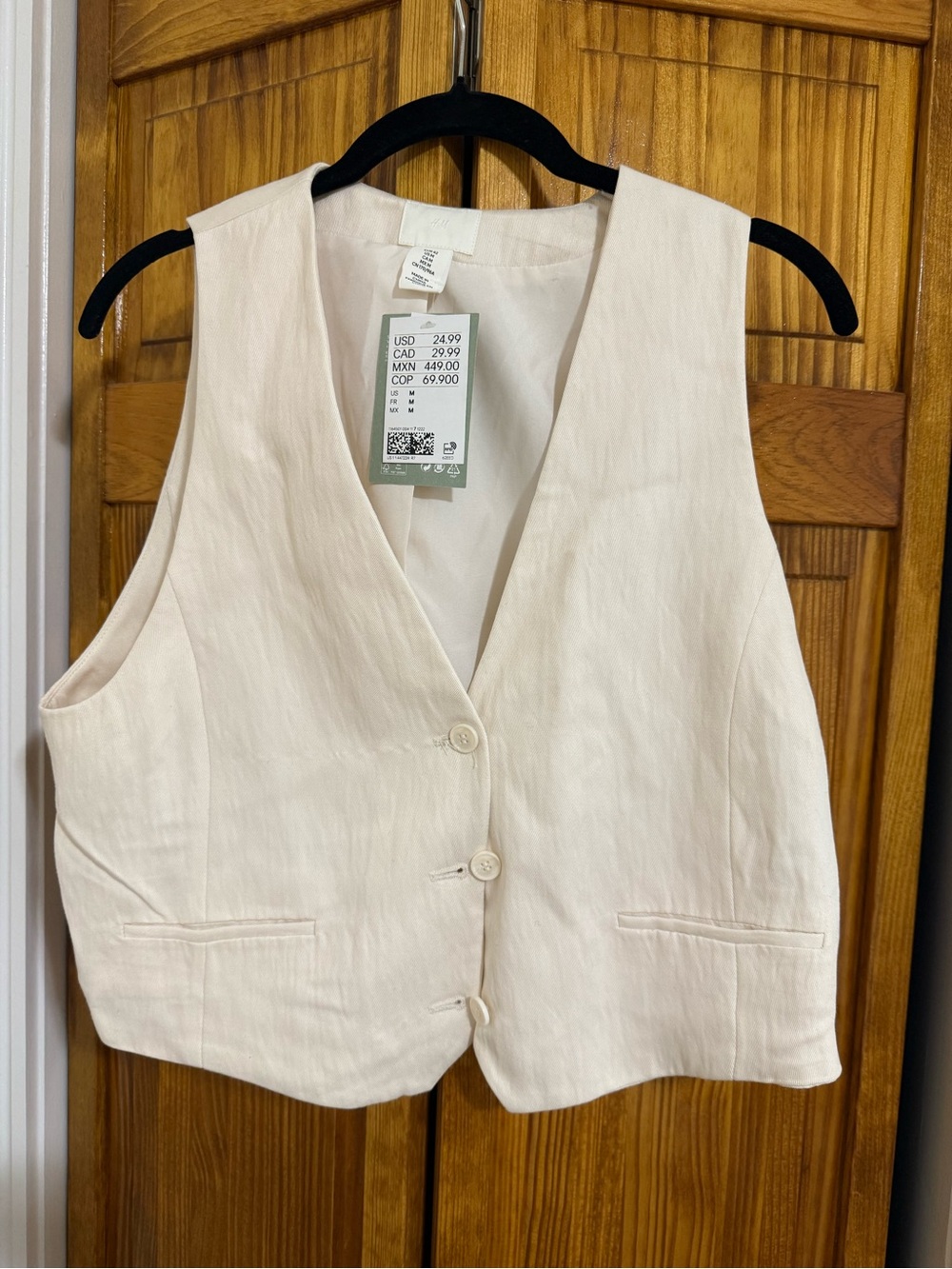 H&M Cream Button-Front Linen Blend Vest